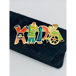 Vintage Enamel KIDS Pin Diversity Equity Inclusion Jewelry Wheelchair Figural